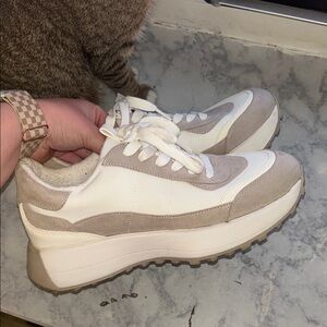 Stylish Women's White and Tan Sneakers